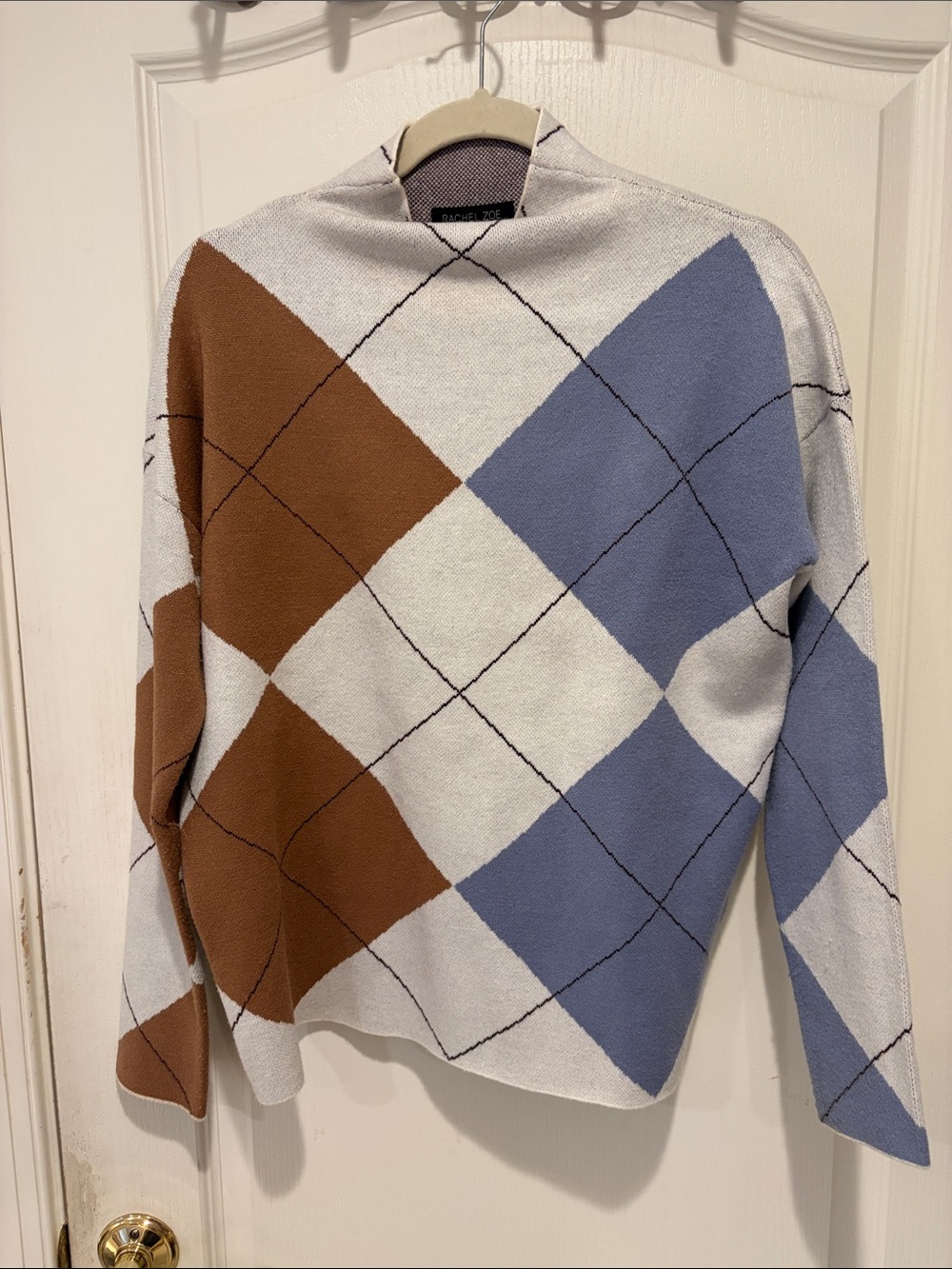 Rachel Zoe Blue, Brown & Cream Argyle Crewneck Sweater